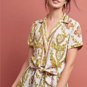 Anthropologie Womens Maeve Echarpe Medallion Scarf Print Cropped Blouse 18W
